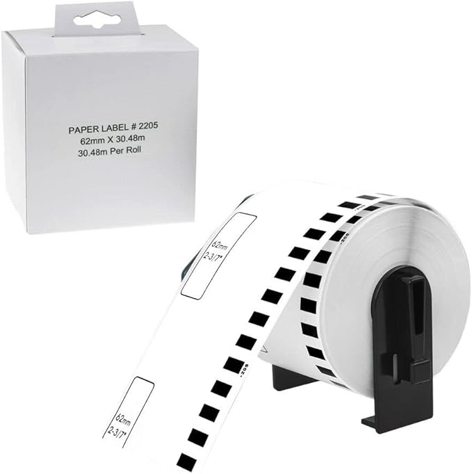 1 Roll Compatible for Brother DK-2205 DK2205 2.4'' x 100' (62mm x 30.4m) Continuous White Paper Tape Shipping Address Thermal Direct Labels for QL-500 QL-570 QL-580 QL-700 Label Printers