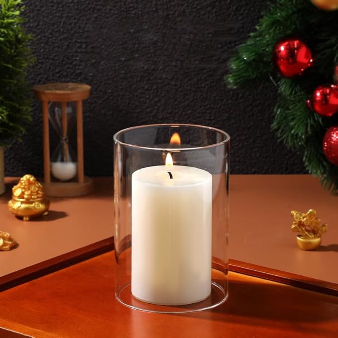 3pcs Glass Candle Lampshade Candles Vases Light Covers Taper Candle Clear Candle Holder Candle Stick Holder Hurricane Pillar Candle Holder Glass Cylinder Sleeve Transparent