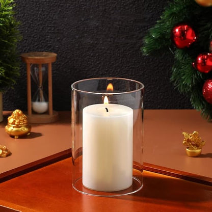 3pcs Glass Candle Lampshade Candles Vases Light Covers Taper Candle Clear Candle Holder Candle Stick Holder Hurricane Pillar Candle Holder Glass Cylinder Sleeve Transparent