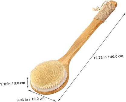 Shower Brush Long Handle Back Scrubber for Women Exfoliating Body Scrubber Back Wash Tool Soft Back Scratcher Brush Wood Handle Bath Accessory