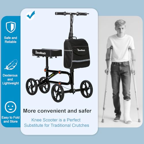 Economy Knee Scooter Steerable Knee Walker for Foot Injuries Compact Crutch Alternative with Dual Braking System (Black)