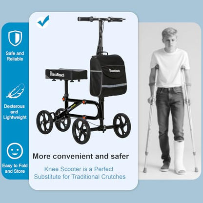 Economy Knee Scooter Steerable Knee Walker for Foot Injuries Compact Crutch Alternative with Dual Braking System (Black)