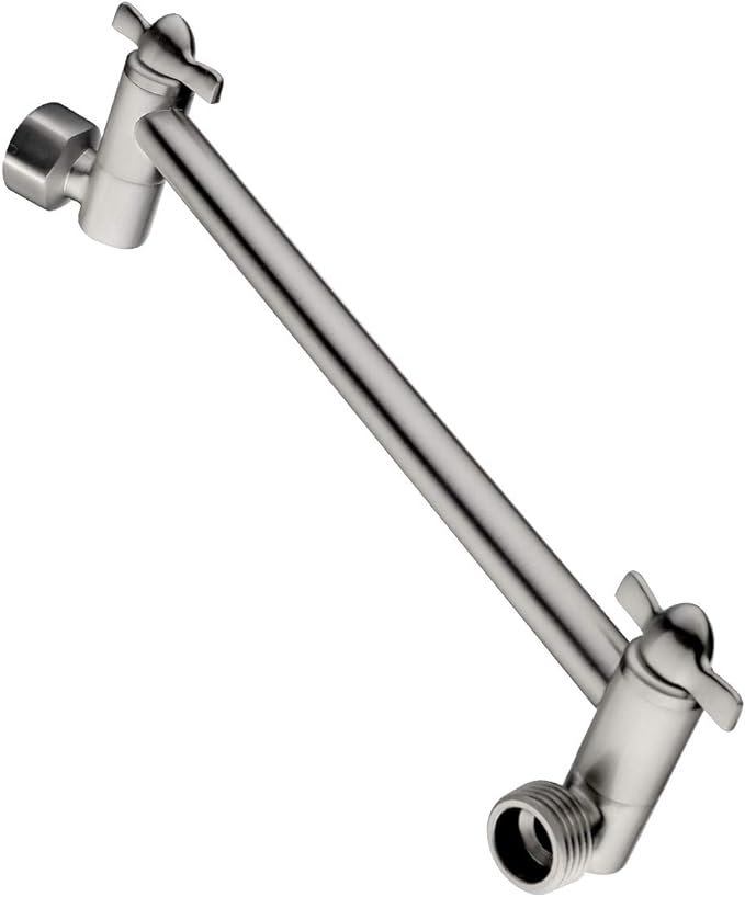 BRIGHT SHOWERS Brass Shower Head Extension Arm for Rain and Handheld Shower Head, 10 Inch Universal Shower Arm Extender, Height & Angle Adjustable, Brushed Nickel