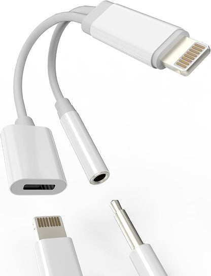 Iphone AUX Adapter for Headphone Jack Cable Dongle 2in1 Lightning to 3.5mm Splitter Charge Cord MFI Certified Audio Charging Adaptador Para for 13 12 11 Pro Max Mini X 8 7 Plus Ipad Music Earbud