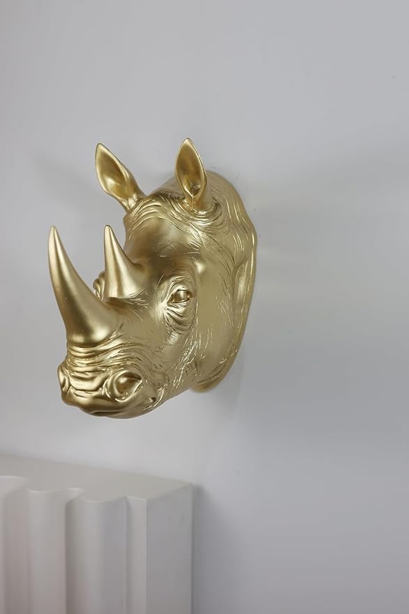 Hi-Line Gift Ltd Rhino Head Statue Wall Mount Art Gold Color