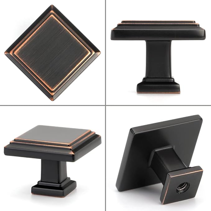 KOOFIZO Square Stepped Cabinet Knob - Black Pull Handle (31mm  1.2 Inch), 10-Pack for Kitchen Cupboard Door, Bedroom Dresser Drawer, Bathroom Wardrobe Hardware