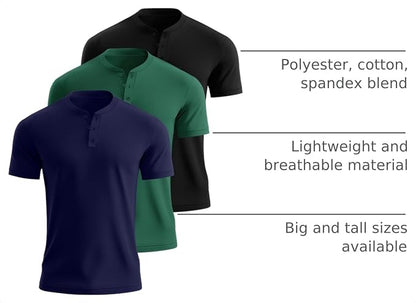 Ficerd 1 piece Men's Big and Tall Henley T-Shirts Short Sleeve Plus Size Tee Loose Casual Shirts Basic Oversized Tops