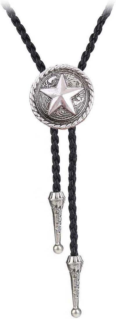 BRBAM Retro Style Western Cowboy Lone Star Bolo Tie Texas Symbol Leather Bolo Tie for Men