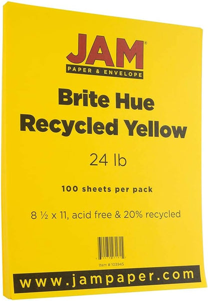 JAM PAPER Colored 24lb Paper - 90 gsm - 8.5 x 11 - Yellow Recycled - 50 SheetsPack