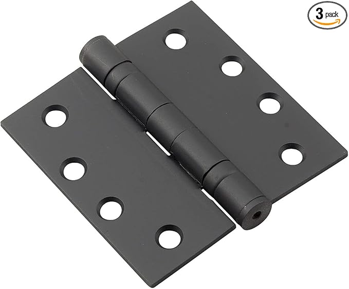 Richelieu 4822FBB Onward (3-Pack) 4-inch (102 mm) Full Mortise Ball Bearing Butt Hinge for Interior Door, Square Corner, Black Finish