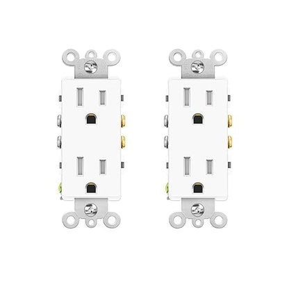 White Outlet,Greencycle 110V Outlet,2 Pack 15 Amp Decora Tamper Resistant Outlet,5-15R,3 Wire Square Outlet Wall Plug,Residential Commercial Grade,Ultra-Slim,Heavy Duty,Self-Grounding,ULCul
