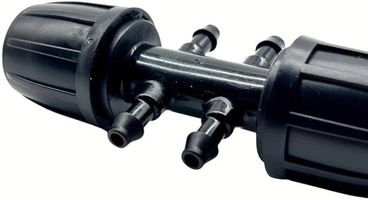 Six-way T-link barbed adapter from 12 inch to 14 inch for anti-fall irrigation pipe (0.512 in ID 0.157 in ID), PE pipe locking female connector from 0.630 in to 1.850 in of