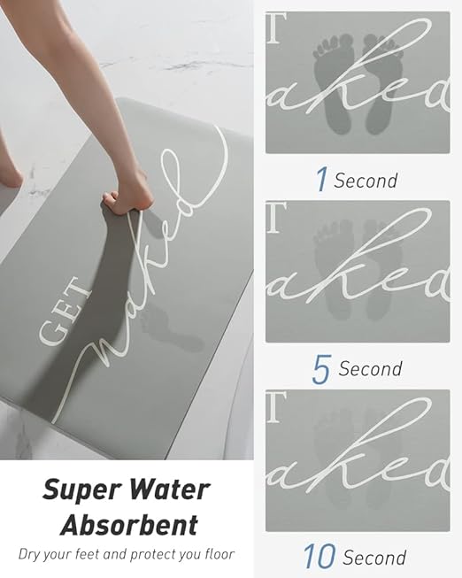 tchdio Bath Mat-Super Absorbent Quick Dry Bath Mats for Bathroom Floor Non Slip-Bathroom Mats with Rubber Backing-Ultra Thin Bathroom Rugs Fit Under Door, 17" x 24", Grey