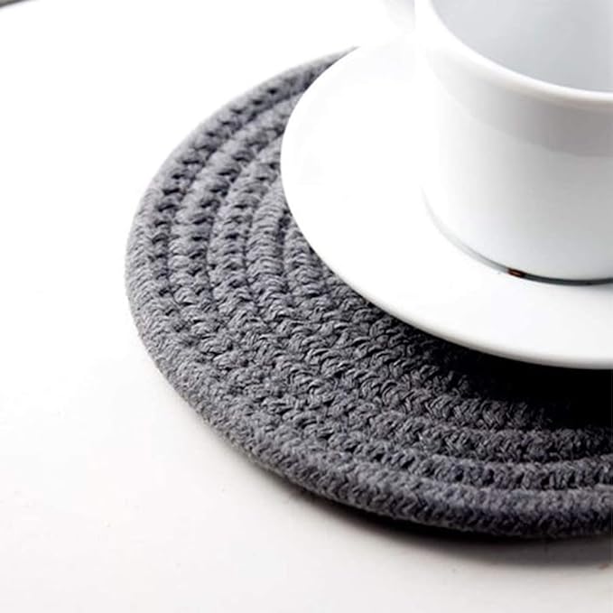 Round Trivet Weave Pad for Kitchen Thread Pot Holders for Hot Dishes/Pot/Bowl/Teapot/Hot Pot Set of 1 Cotton Braided 7 Inches Dining Table Trivet Dark Grey