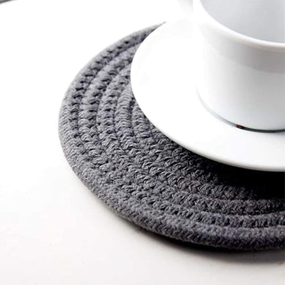 Round Trivet Weave Pad for Kitchen Thread Pot Holders for Hot Dishes/Pot/Bowl/Teapot/Hot Pot Set of 1 Cotton Braided 7 Inches Dining Table Trivet Dark Grey