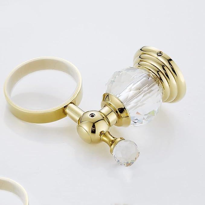 Gold Bathroom Hardware Set - Solid Brass Double Towel Rings with Crystal Accents - Bath Accessories,IU