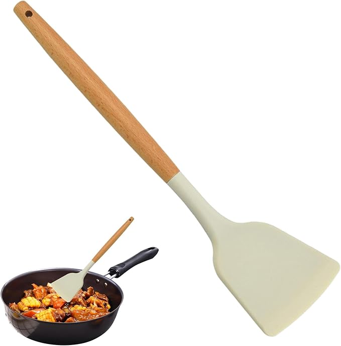 Silicone Cooking Utensils Set - Heat Resistant, Non-Stick, Non-Scratch Kitchen Tools, Slotted Turner, Utensils for Grilling, Space-Saving Design, Wooden Handle