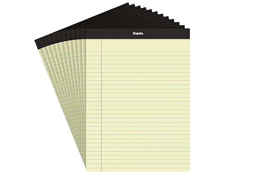 Staples Notepads, 8.5 x 11.75 Inch, Wide Ruled Legal Pads, Writing Pad for Home, Office, School, 12-Pack, Yellow Paper