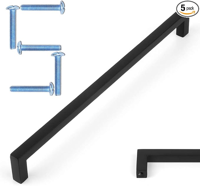 KOOFIZO Solid Square Bar Cabinet Handle - Black Furniture Pull, 7.6 Inch192mm Screwhole Distance, Pack of 5 for Kitchen Cupboard Door, Bedroom Dresser Drawer, Bathroom Wardrobe Hardware