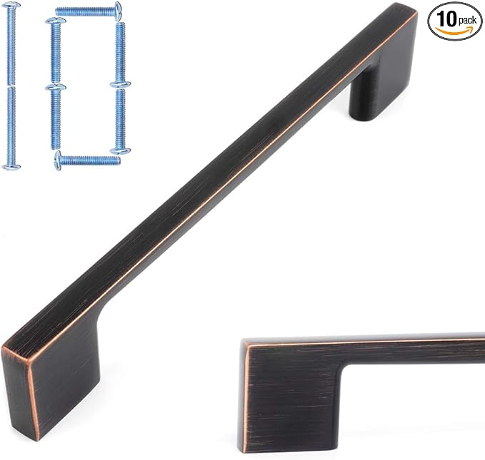 KOOFIZO Wide Foot Cabinet Bar Pull - Oil Rubbed Bronze Modern Solid Handle, 5 Inch128mm Screw Spacing, 10-Pack for Kitchen Cupboard Door, Bedroom Dresser Drawer, Bathroom Wardrobe Hardware