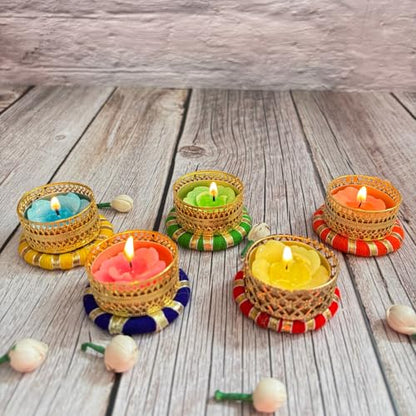 Tealight Candle Holders Round Votives Diya for Home Decoration T-Light Holder for Christmas Indian Festival Decorations Lighting Accessories Wedding Pooja Boho Decor (8 pack)