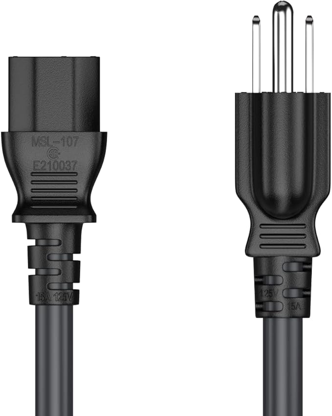 CableLeader 7ft 14 AWG Universal Power Cord IEC320 C13 to NEMA 5-15P, Extension Power Cord, Compatible with Computers, Monitors, Printers & TVs, Black, Pack of 1