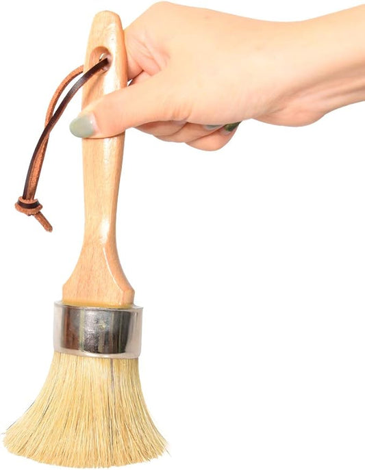 Chalk and Wax Paint Brush, Large 2-in-1 Round Natural Bristles Painting Tool for DIY Furniture, Stencils, Home Decor, Wood Projects, Wax Finishing