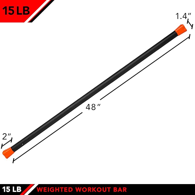 JFIT Weighted Workout Bars, 7 Size Options, 5-30lbs, Rubber Padded, Heavy-Duty, Solid Steel Exercise Bar For Body Toning, Aerobics, Yoga, Pilates