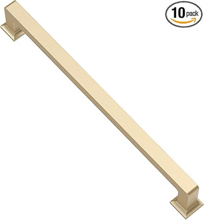 Alzassbg 10 Pack Brushed Gold Cabinet Pulls, 7-12 Inch(192mm) Hole Centers Cabinet Handles Square Kitchen Hardware for Cabinets AL3046BG
