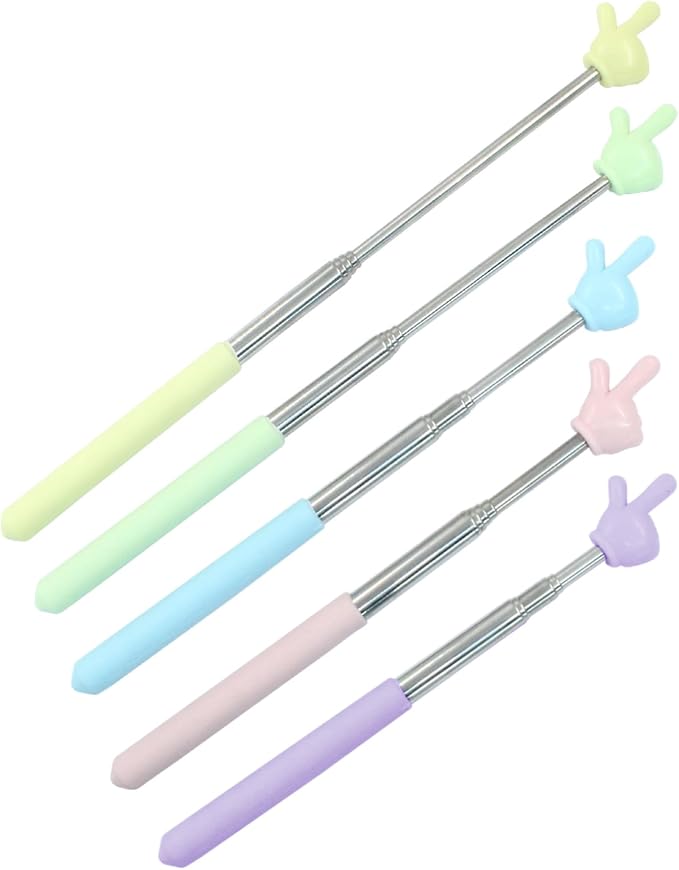 5 Pcs Retractable Teacher Pointer, 5 Colors Extendable Finger Pointer Stick Hand Pointing Sticks, Student Finger Pointing Tools for Classroom, Reading (Light -Blue,Purple,Yellow,Green,Pink)