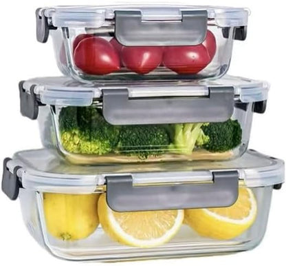 3 Sets Of Black Transparent Lid Glass Food Storage Container Set, Sealed And Reusable Kitchen Storage Container, Glass Lunch Preparation, Microwave Oven, Refrigerator, And Dishwasher