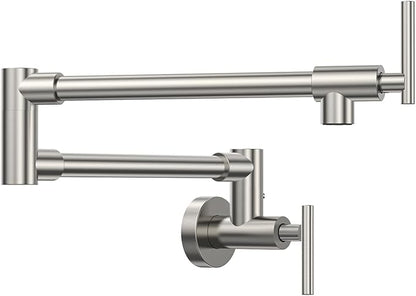 Pot Filler, Pot Filler Faucet Wall Mount, Metal Folding Stretchable with Double Joint Swing Arm Single Hole Two Handles Kitchen Restaurant (Brushed Nickel)