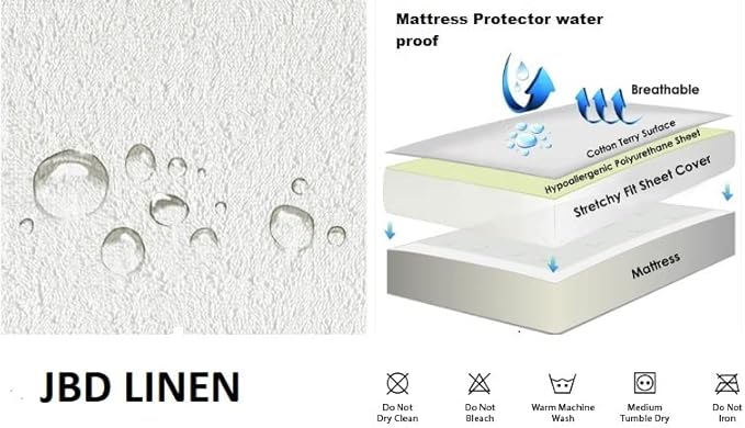 California Queen Size 60 X 84 Terry Cotton 100 Waterproof 1 Peice Mattress Protector, Breathable, Noiseless Mattress Cover, 12"- 14" Fitted Deep Pocket Mattress Protector Cover White Solid