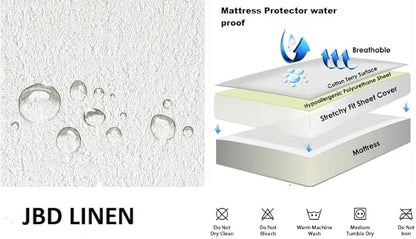 California Queen Size 60 X 84 Terry Cotton 100 Waterproof 1 Peice Mattress Protector, Breathable, Noiseless Mattress Cover, 12"- 14" Fitted Deep Pocket Mattress Protector Cover White Solid