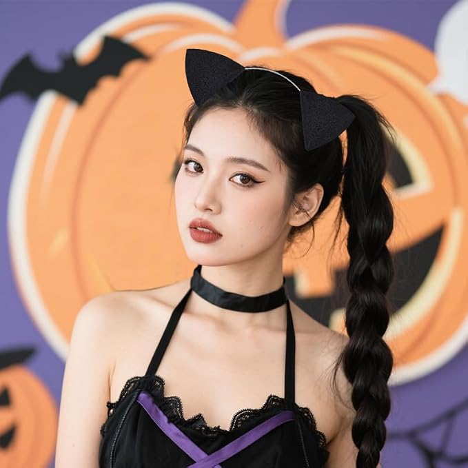 Cat Ears Hairband Golden Headband for Women Black Glitter Halloween Headbands for Womens Halloween Cosplay Cat Costume Hair Accessories for Women Ear Golden (not silver) Headband Hairband Animal Hair Hoops Cosplay Costume