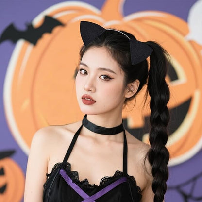 Cat Ears Hairband Golden Headband for Women Black Glitter Halloween Headbands for Womens Halloween Cosplay Cat Costume Hair Accessories for Women Ear Golden (not silver) Headband Hairband Animal Hair Hoops Cosplay Costume