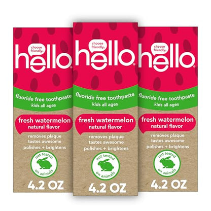 Hello Fresh Watermelon Fluoride Free Kids Toothpaste, 4.2 Oz Tube (Pack of 3) ( One of the three items is not in its original packaging )