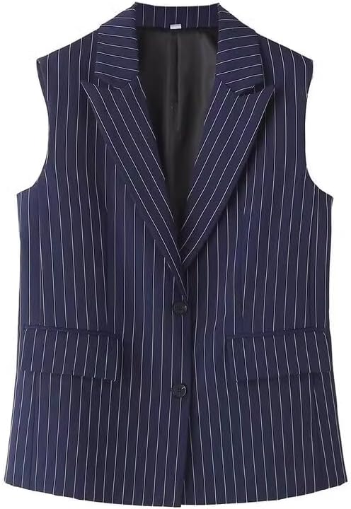LIXINGHEITANG European and American style womens casual sleeveless loose striped vest trousers suit