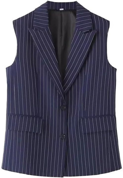 LIXINGHEITANG European and American style womens casual sleeveless loose striped vest trousers suit