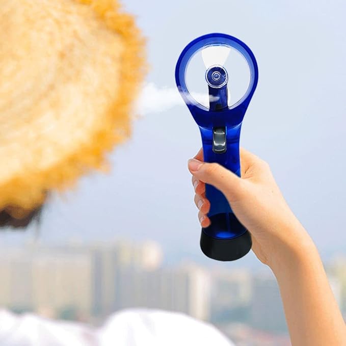 Mini Handheld Fan, Portable Handheld Misting Fan, Personal Cooling Fan, Handheld Battery Powered Beach Fan, Small Personal Fan for Office, Travel, Home, Outdoors, Hiking, Camping (Blue)