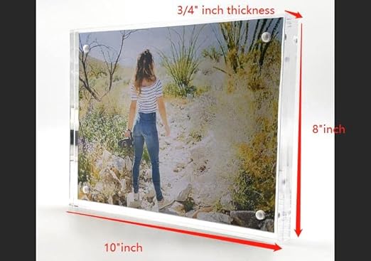 BillyJoe Clear Acrylic Photo Frame 8x10 Gift Box Package, 20Percent Thicker Double Sided Magnetic Blocks Picture Frames, Frameless Desktop Card Display 24mm Thickness (8x10 h)
