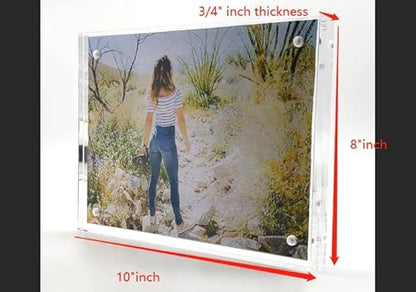 BillyJoe Clear Acrylic Photo Frame 8x10 Gift Box Package, 20Percent Thicker Double Sided Magnetic Blocks Picture Frames, Frameless Desktop Card Display 24mm Thickness (8x10 h)