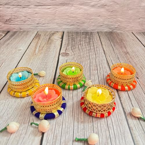 Tealight Candle Holders Round Votives Diya for Home Decoration T-Light Holder for Christmas Indian Festival Decorations Lighting Accessories Wedding Pooja Boho Decor (8 pack)