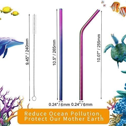 VEHHE Metal Straw Stainless Steel Straws Drinking Reusable Straws 4 Set -10.5" Ultra Long Rainbow Color-Cleaning Brush for 2030 Oz for Yeti RTIC SIC Ozark Trail Tumblers (2 Straight2 Bent1 Brush)