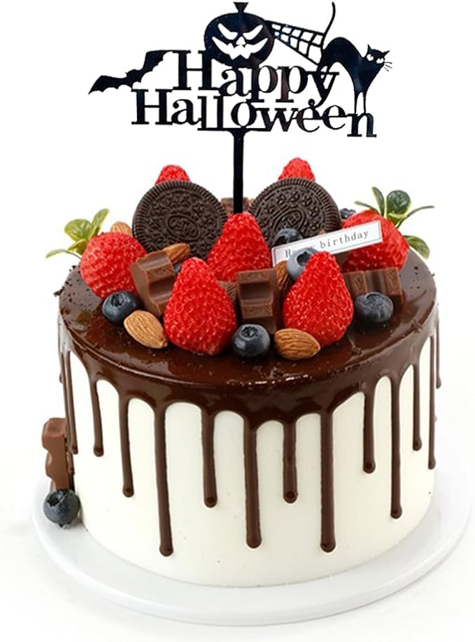 Halloween Cake Toppers Happy Halloween Cupcake Topper Acrylic Trick Or Treat Pumpkin Spider Bat Cake Decoration Party Supplies 6 PCS