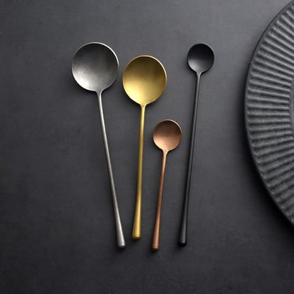 Silverware Set, 14681012pcs Retro Spoons Home Dessert Coffee Stirring Spoons(Gold,6 Pieces)