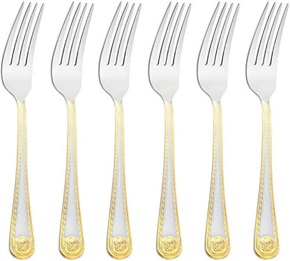 Luxury Mirror Polished  Brushed Stainless Steel Dinner Fork Set of 6 (Gold Color) Flatware for Home Kitchen Restaurant, Dishwasher Safe