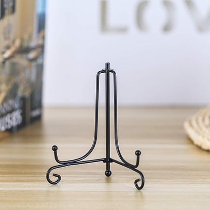 (4 Pack) Iron Display Stand, Black Iron Easel Plate Display Photo Holder Stand, Displays Picture Frames, Decorative Plates, Tablets and Art 4 Inch