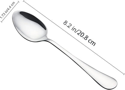 VANRA 6-Piece Dinner Spoons Set Soup Spoons Heavy Duty Stainless Steel Silver Cutlery Set 8 inches (6 spoons)