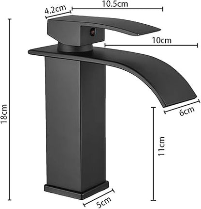 Bathroom Black Basin Faucet Waterfall Bathroom Faucet Stainless Steel Sink Faucets Cold Sink Mixer Crane Washbasin Tap Faucets (Color : Black, Size : G12)